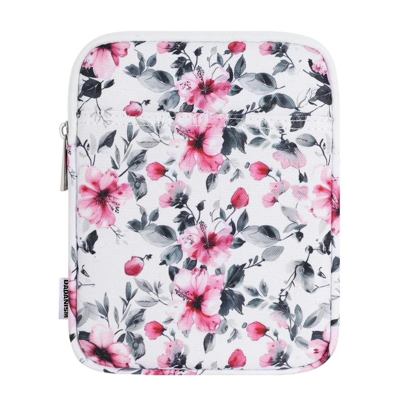 Dadanism 6-7 Inch Padded Sleeve for 7" Kindle Colorsoft Signature Edition and All-New Kindle Paperwhite, Protective Pouch Bag Carrying Case for 6" K-indle/K-indle Oasis/Kobo E-Reader, Pink Flower