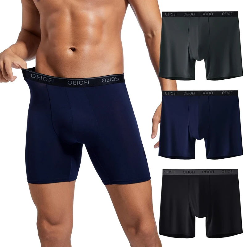 OEIOEI Boxers for Men Microfibre Trunks Underwear Soft Lightweight Underpants Boxer Briefs 3 Pack (L, Black/Dark Blue/Carbon Gray)