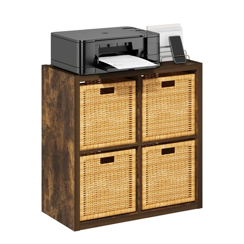 Furinno CUBICLE Book Shelf, 4-Cube Bookself, Thick Frame Bookcase with Reversible Open Back, 14.6 x 30 x 30, for Living Room, Bedroom, Home Office, Amber PINE