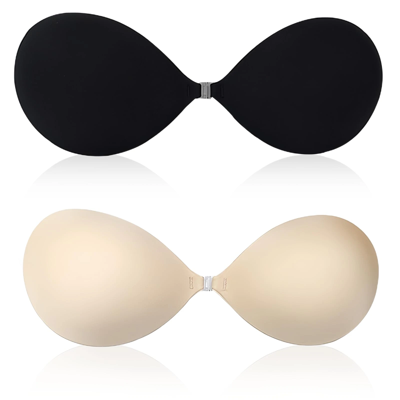 2 Pieces Push Up Bra Strapless Stick On Bra Push Up Invisible Backless Without Straps Women's Reusable Adhesive Bra,Suitable for Any Outfit（C Code） Black, White