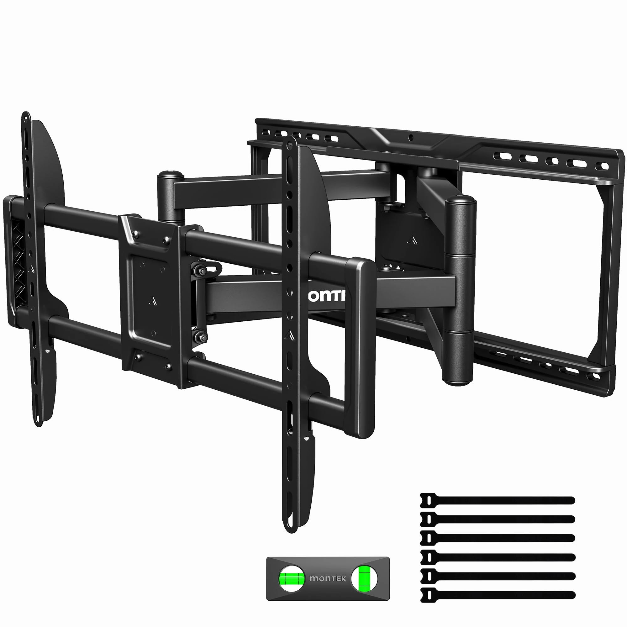 monTEK Full Motion TV Wall Bracket for 37-90 Inch TVs up to 75kg, 638mm Extended Heavy Duty TV Bracket Articulating Dual Arms, Fits 12/16/18/24" Studs, Tool-Free Tilt & Swivel, Max VESA 600x400mm