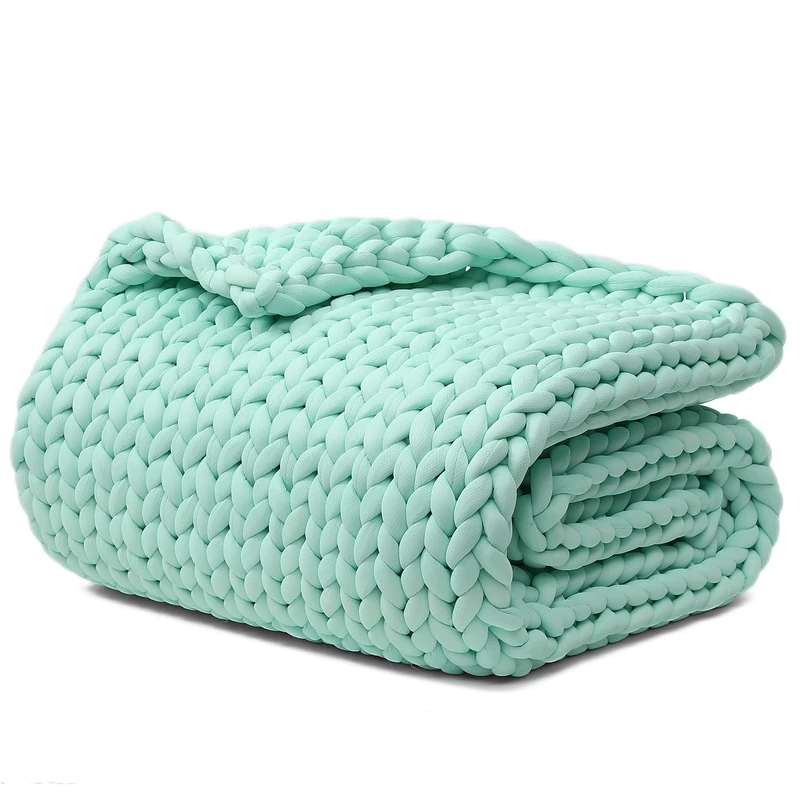 YNM Cooling Chunky Throw Blanket, Medium-Weight, Hand Knitted, Skin Friendly, Ventilated and Breathable, Machine Washable, Home Décor Piece for Couch, Sofa and Bed (Menthe Green, 40x50 Inch)