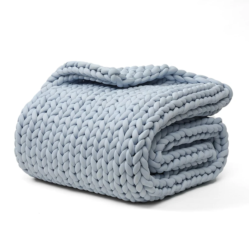 YNM Cooling Chunky Throw Blanket, Medium-Weight, Hand Knitted, Skin Friendly, Ventilated and Breathable, Machine Washable, Home Décor Piece for Couch, Sofa and Bed (Azure Blue, 50x70 Inch)
