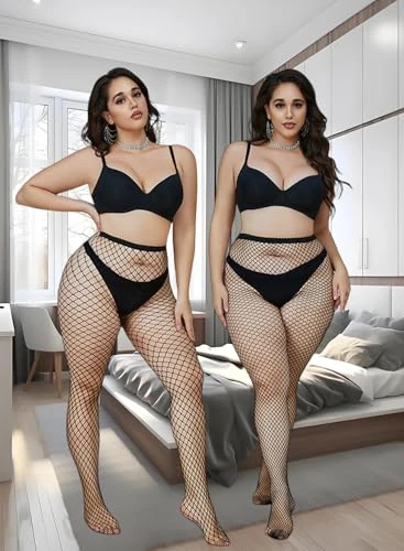 Plus Size Fishnet Stockings for Women,Plus Size Sexy Fishnets Tights Halloween Fish Net Stockings, Black02-ml, One Size
