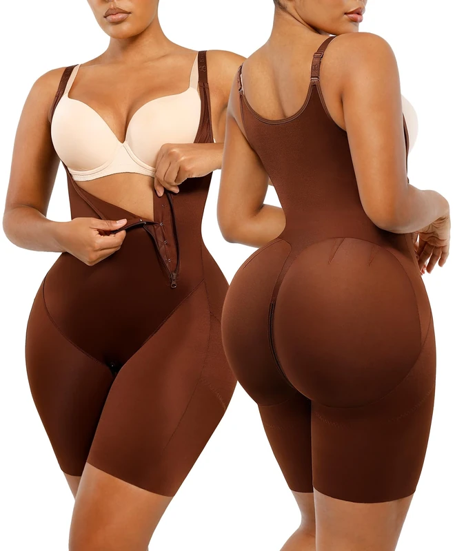 SHAPELLX Shapewear for Women Tummy Control Butt Lifting Bodysuit Fajas Colombianas Open Bust Body Shaper Compression Garment, A2-brown, XXXL