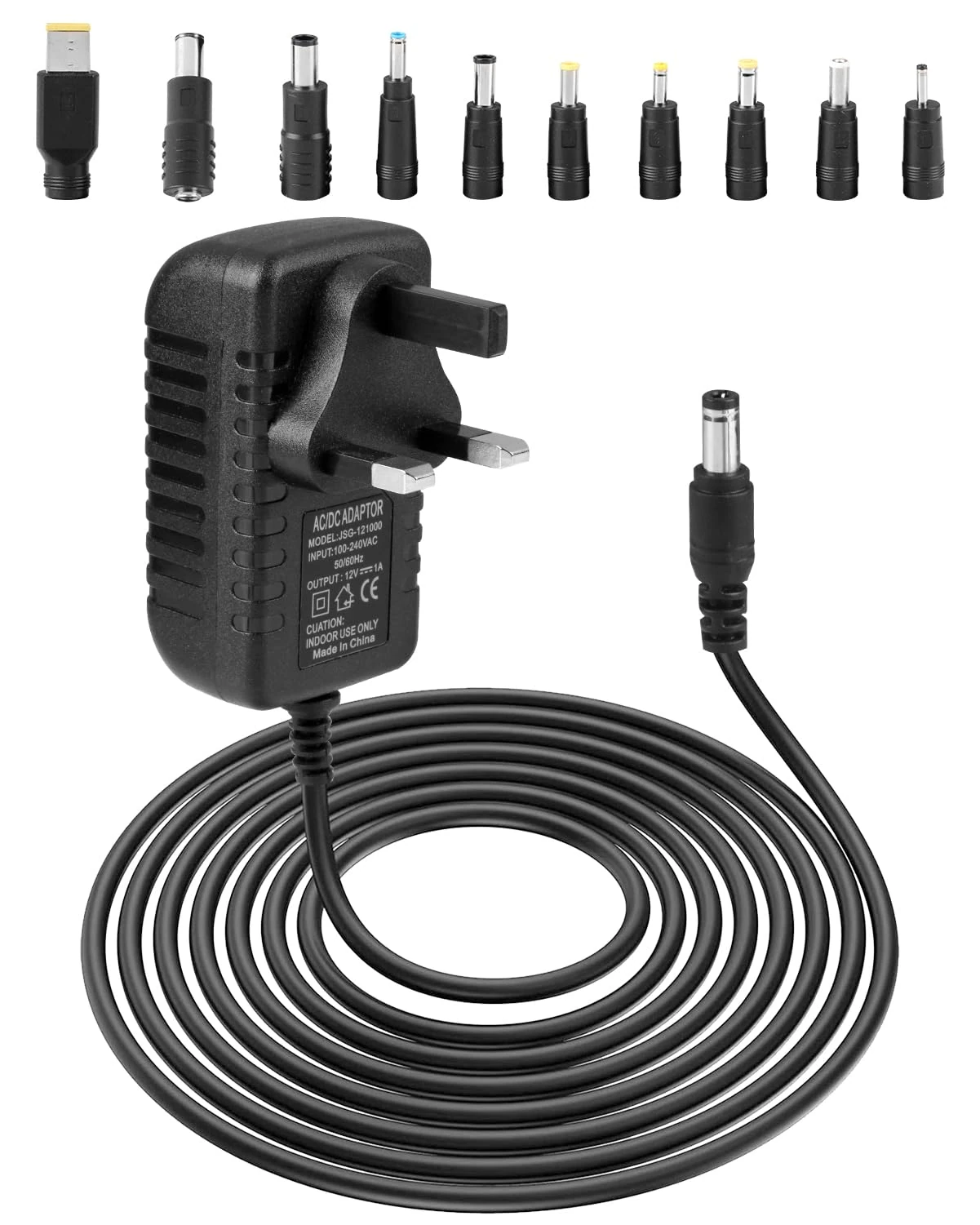 12V 1A DC Power Adapter, 12V 1A 24W AC 110-240V Power Supply Converter Wall Plug Transformer Charger Replacement with 10 Tips Universal Connector for LED Strip Router Camera Monitor TV Box Printer