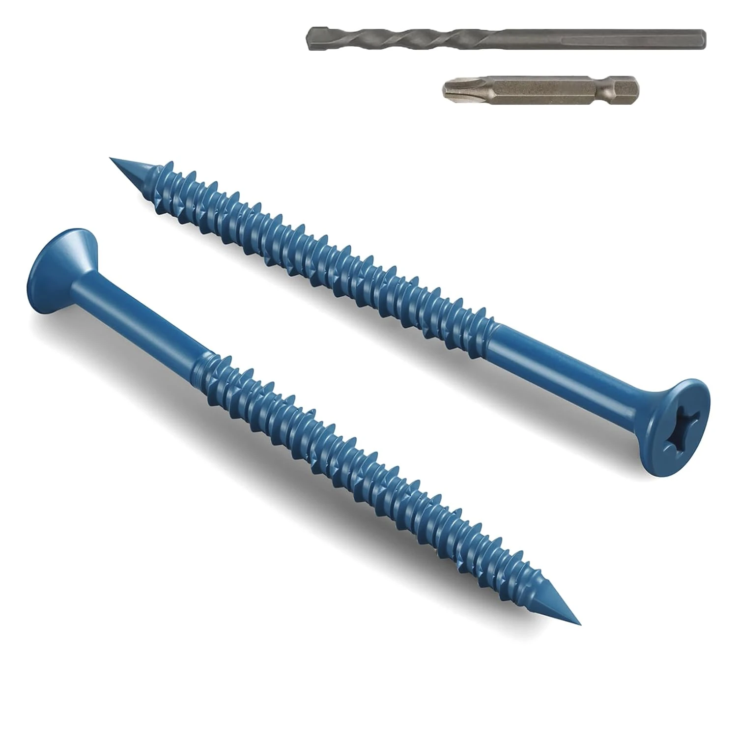 Wavanta 30Pcs M5.5 x 57mm Concrete Screws Anchor, Blue Flat Head with Screwdriver Bit and Drill Bit for Concrete, Masonry Brick Stucco Cement Block Screws, Diamond Point