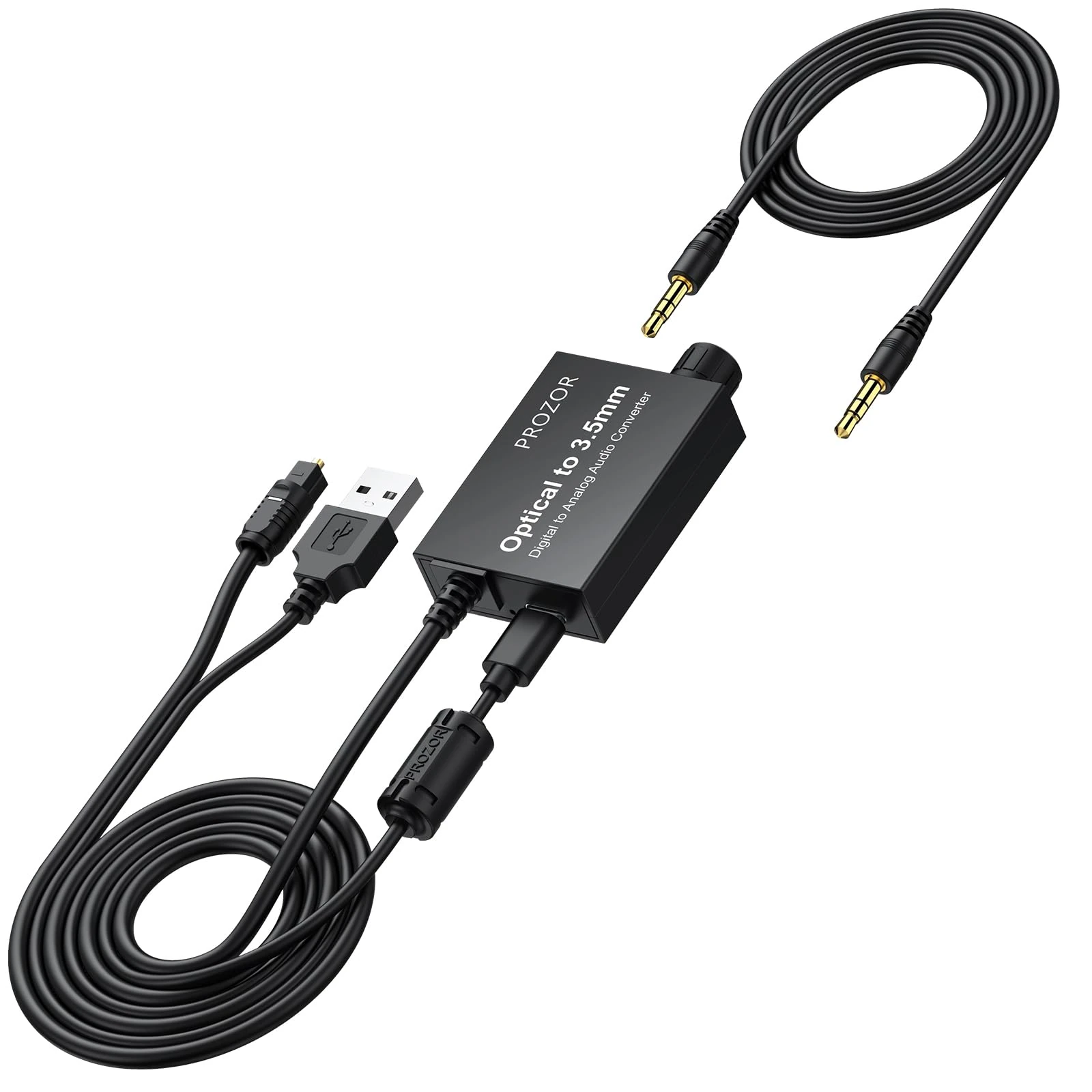 PROZOR Optical to 3.5mm Converter - with Built-in Audio Amplification Chip & Volume Control 192kHz Digital to Analog Audio Converter SPDIF to AUX Toslink to 3.5mm Ideal for TV to Headphones/Speakers
