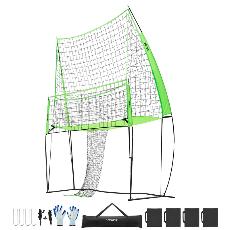 VEVOR Volleyball Training Net System, Freely Height-Adjustable Practice Equipment with Ball Return, 8x11ft Portable Net Station, Easy Setup for Backyard Indoor Outdoor Serving Spiking Improve Accuracy