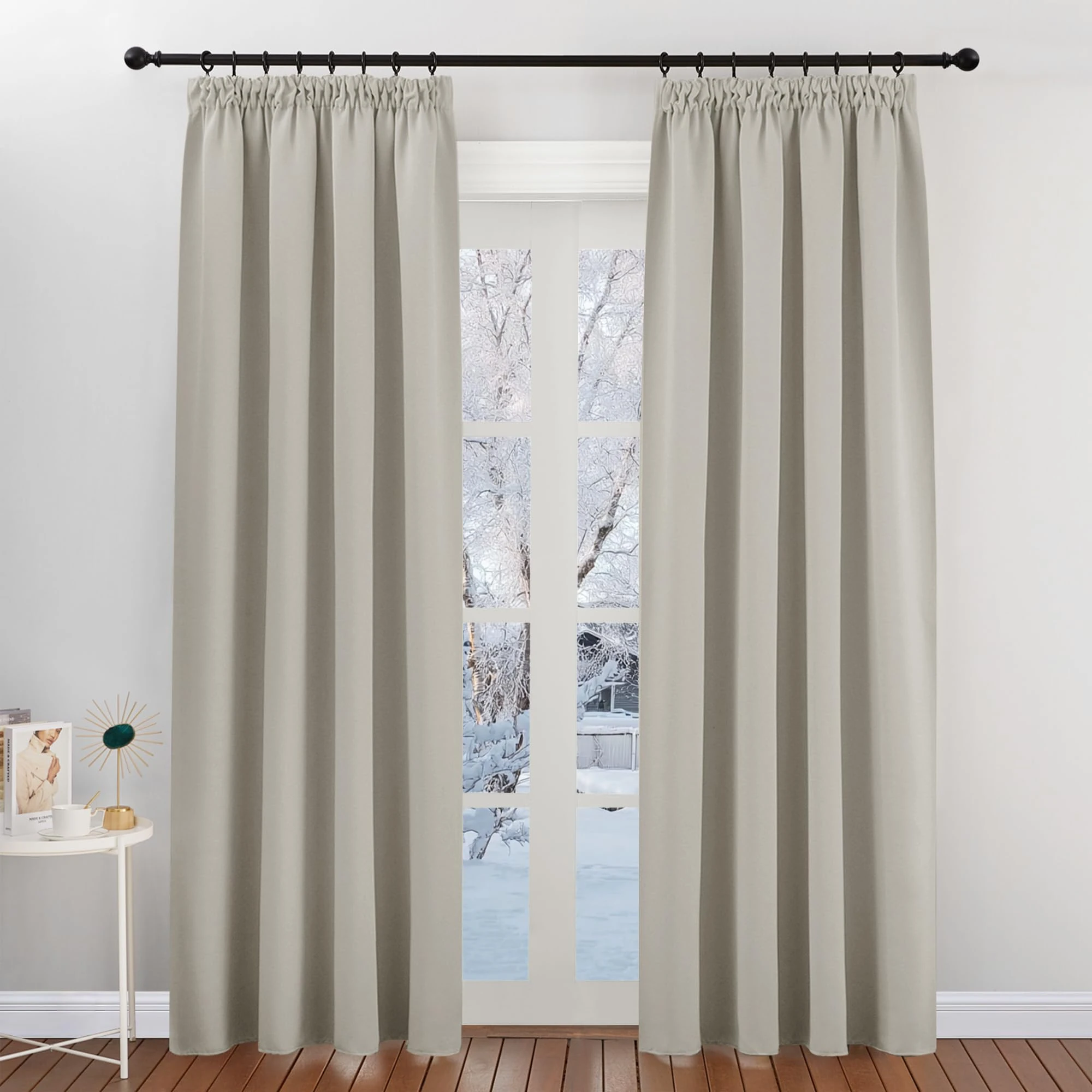 PONY DANCE Pencil Pleat Curtains for Bedroom - Natural Pencil Pleat Thermal Insulated Curtain for Living Room Soft Texture Temperature Balance Window Treatments for Nursery/Kids, W52 X L84, 2 Panels