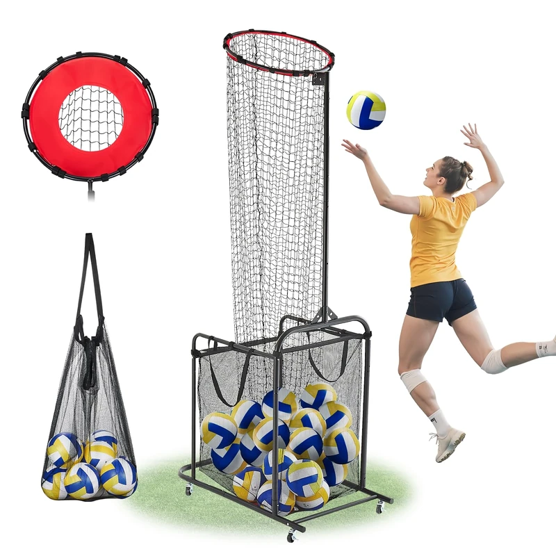 VEVOR Volleyball Setter Training Equipment, Angle and Height Adjustable Volleyball Trainer, Portable Practice Net with Cart, Wheels, Carrying Bag, Indoor Outdoor Target Net for Serving Spiking Setting