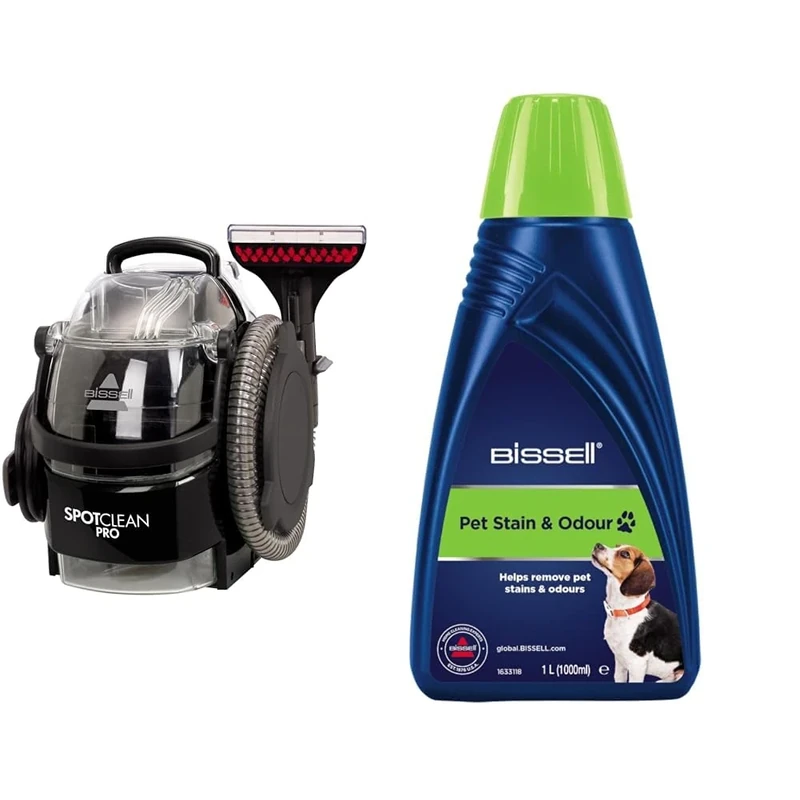 Bundle of BISSELL SpotClean Pro Carpet Cleaner + BISSELL Pet Stain & Odour Formula Cleaning Solution 1L (1558E & 1085N)