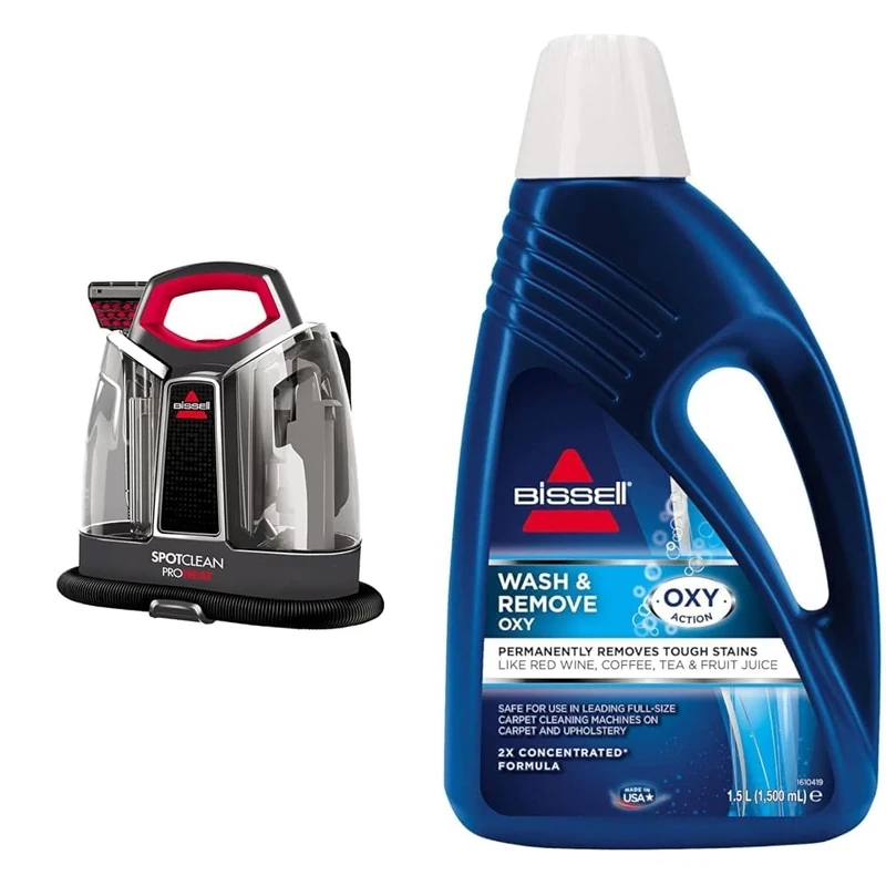 Bundle of BISSELL SpotClean ProHeat Carpet Cleaner + BISSELL Wash & Remove Deep Clean + Oxy Cleaning Solution 1.5L (36981 & 1265E)