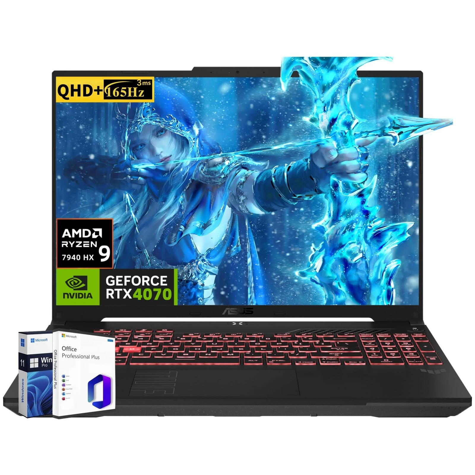 ASUS TUF Gaming A16 Laptop, AMD Ryzen 9 7940HX(Beat i9-13900H), NVIDIA RTX 4070, 16" 2560x1600 QHD+ 165Hz, 32 GB DDR5, 1 TB SSD, Windows 11 Pro, Office Pro, FA607PI-AS94