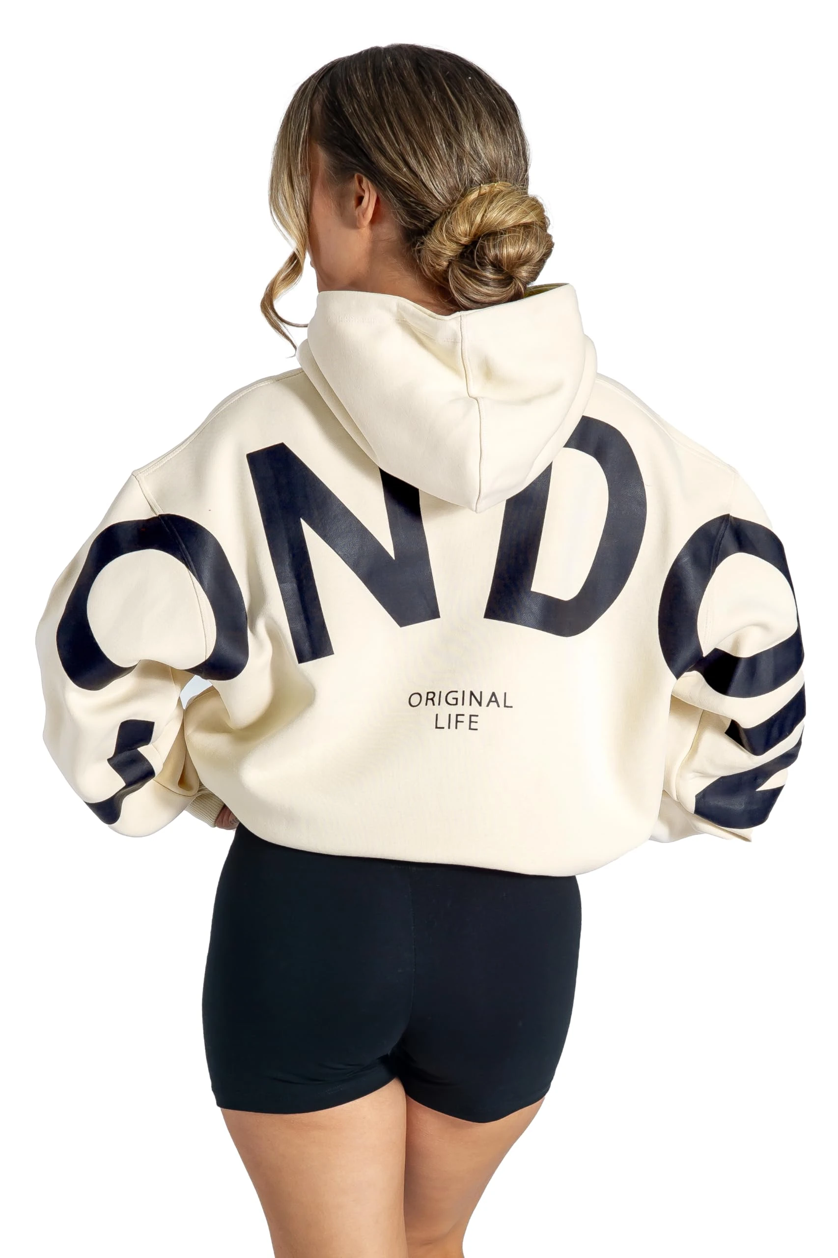 London Hoodies for Women UK Oversized Sweatshirts Letter Print Pullover Hoodie Women With Pocket and Drawstring Medium Cream