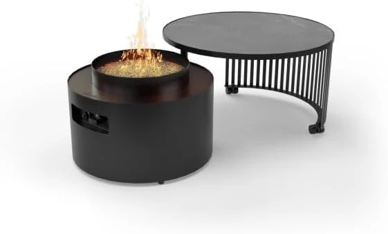 Planika - Moon 2-in-1 Coffee Table with Fire Pit - Outdoor fireplace, Garden, For coffee, Patio heater, Durable tabletop, Easy control, With cover