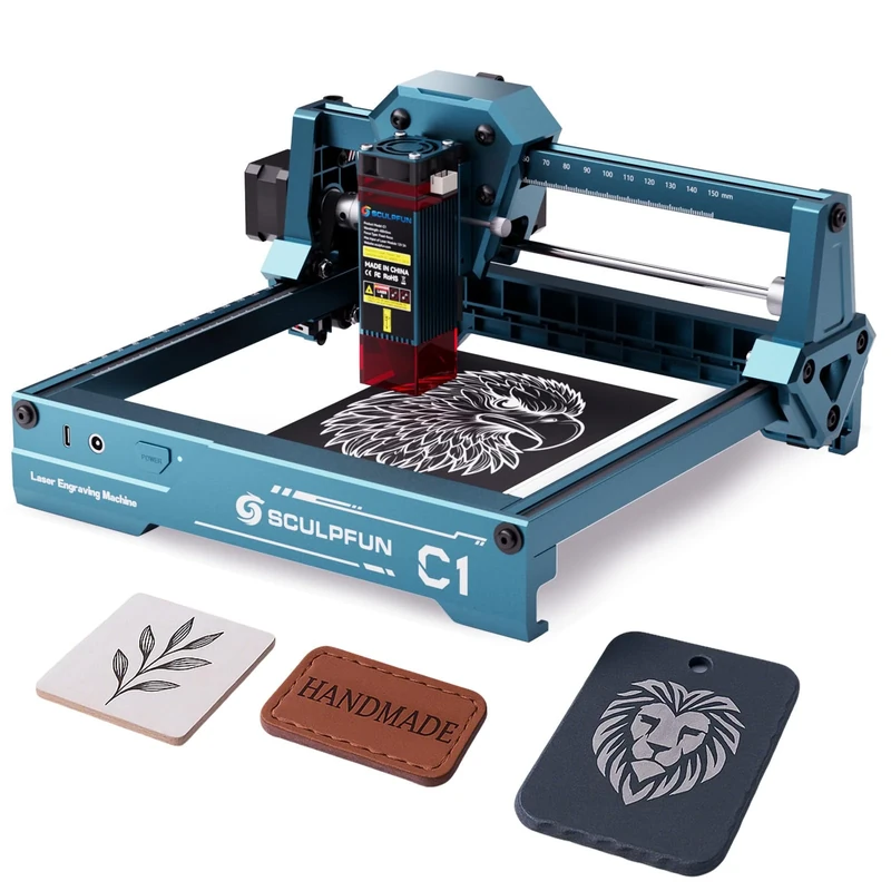 SCULPFUN C1 Mini Engraver, 3W Portable Engraving Machine with 0.04mm Ultra Fine Spot, Perfect for DIY Beginners, Plywood, Leather, Kraft Paper, Slate, Engraving Area 150x130mm