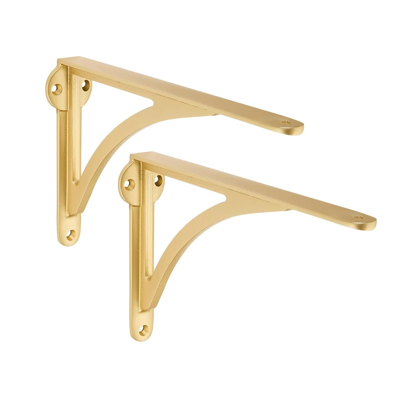 Khtumeware 100% Solid Brass Decorative Shelf Brackets, 8-inch Wall-Mounted Shelving Brackets, 2-Pack Antique Gold Vintage Metal Shelf Bracket Victorian Wall Bracket.