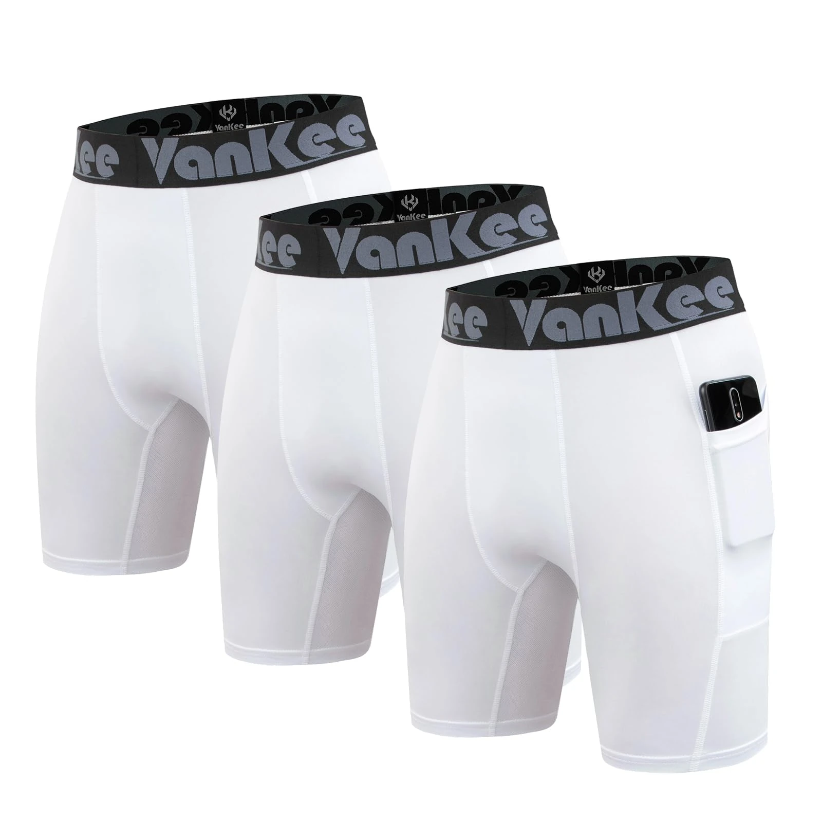 VanKee Men's Compression Shorts with Pocket Sport Anti Chafing Wicking Fabric Quick Dry Base Layer Short Sports Underwear for Running Cycling Workout Football