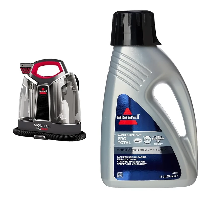Bundle of BISSELL SpotClean ProHeat Carpet Cleaner + BISSELL Wash & Remove Pro Total Cleaning Solution 1.5 L (36981 & 2212E)