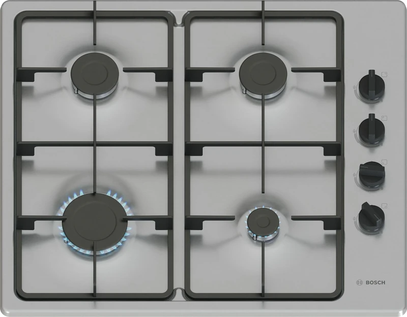 Bosch, Series 2, PBP6B5K60, 60cm Gas Hob with 4 burners, 2 Cast iron finish supports, new standard sword dials, Side control