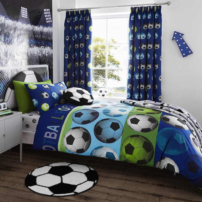 Catherine Lansfield Football Blue Duvet Cover Set 240 x 220 + 65 x 65 (2) - Image 1