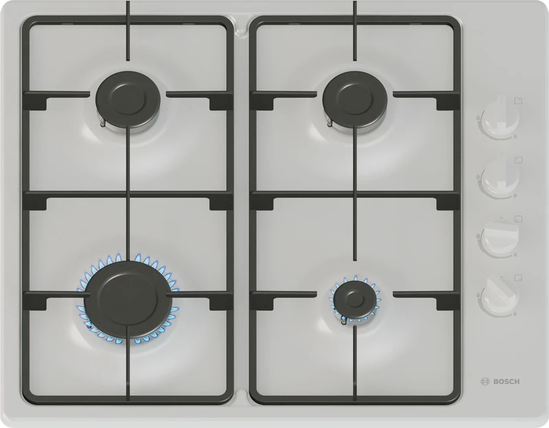 Bosch, Series 2, PBP6B2K60, 60cm Gas Hob with 4 burners, 2 Cast iron finish supports, new standard sword dials, Side control