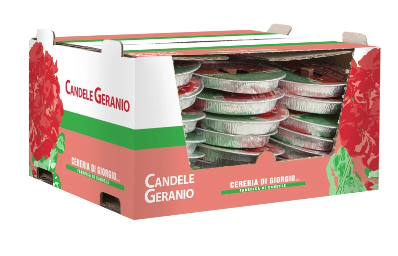 Geranium Garden Torches - Pack of 48 - Diameter 14cm - Red Wax - 3 Hours Burning Time - Cereria Di Giorgio