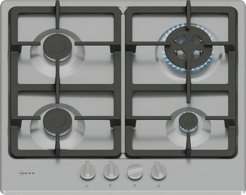 NEFF, N50, T26GKH8N0, 60cm Gas Hob with 4 burners, 3.3kW Wok, 2 Dishwasher suitable cast iron pan supports, new standard sword dials