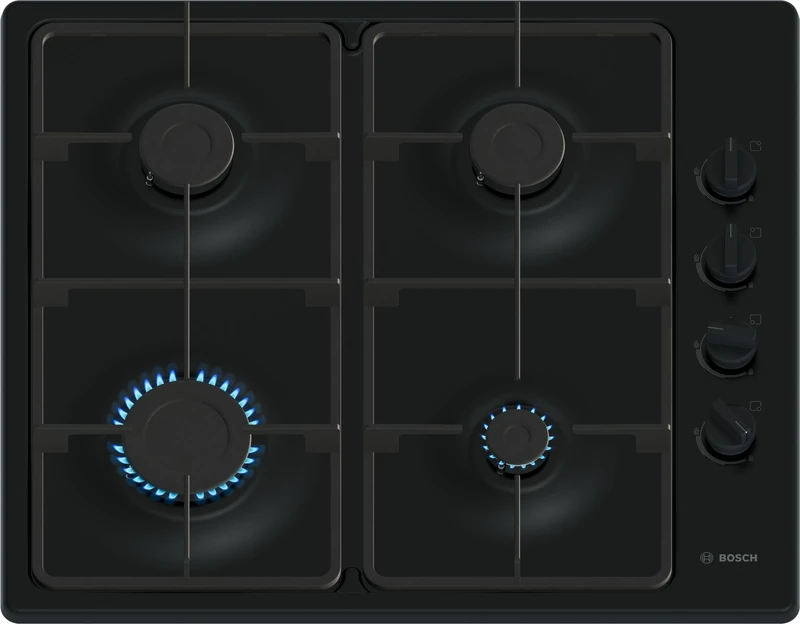 Bosch, Series 2, PBP6B6K60, 60cm Gas Hob with 4 burners, 2 Cast iron finish supports, new standard sword dials, Side control