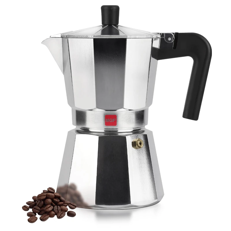 MAGEFESA Catual – Italian Coffee Maker with 6 Cups, Sturdy and Lightweight Aluminium, All Types of Cookers Except Induction, Ergonomic Handle, Uniform Heat