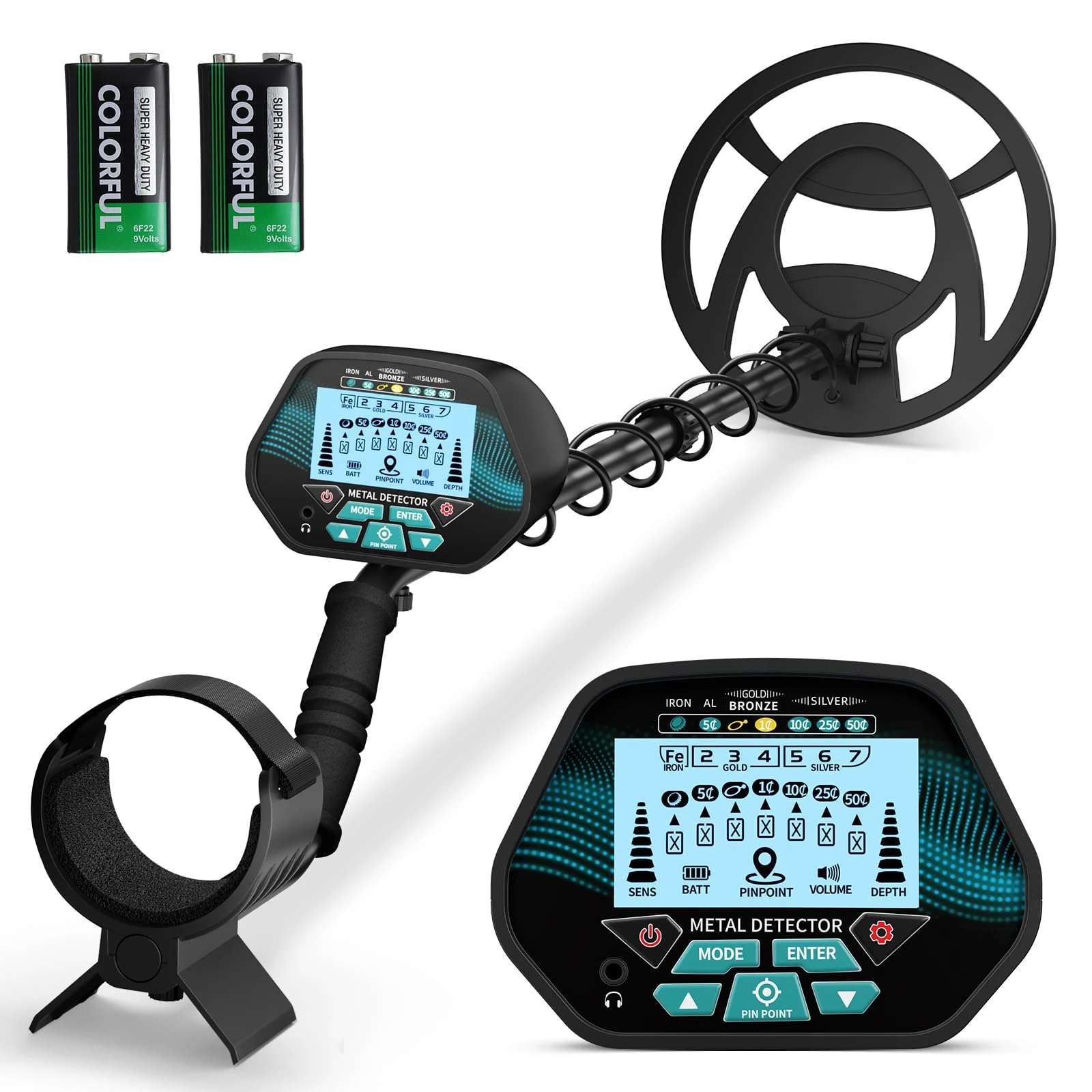 Metal Detector with Waterproof Search Coil, Adjustable Length Sensitivity & Audio Lightweight for Adults & Kids All Metal/DISC/PP Modes LCD Display Ideal for Beach Garden & Treasure Hunting (Blue)