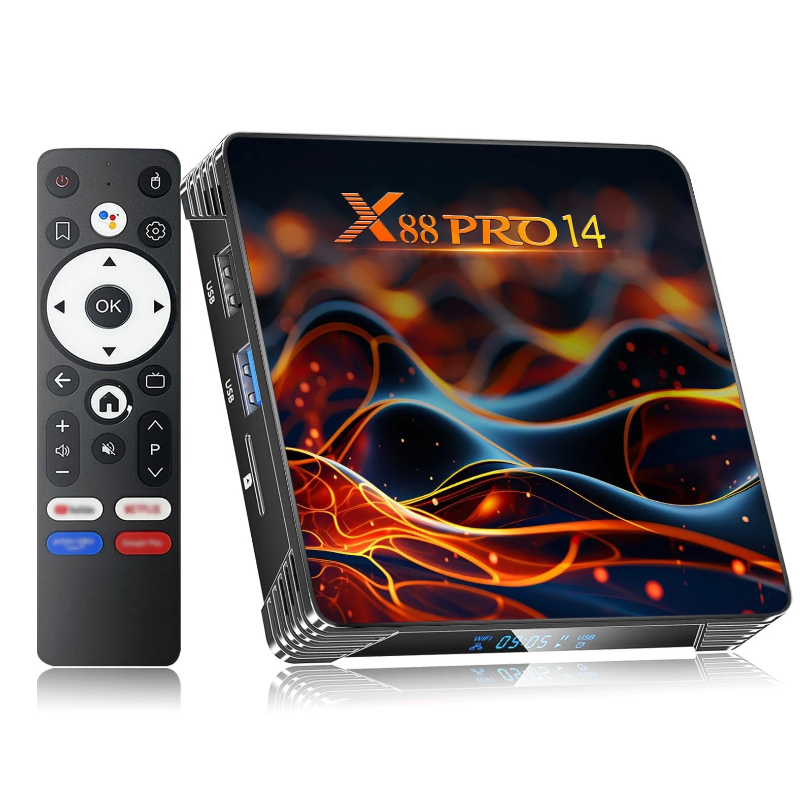 Android 14.0 TV Box 2025, Android Box 2GB 16GB Storage with RK3518 Quad-core CPU Support 4K 6K 8K WiFi 6 2.4G/5.8G Dual-band WiFi HDR10+ 100M Ethernet Bluetooth 5.0 USB 3.0 Smart Box for TV