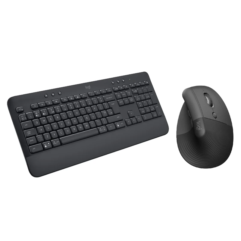 Logitech Signature K650 Wireless Keyboard with Wrist Rest, Full-Size, BLE Bluetooth or Logi Bolt USB, Comfort Deep-Cushioned Keys, Lift Vertical Ergonomic Mouse, Wireless, QWERTY UK