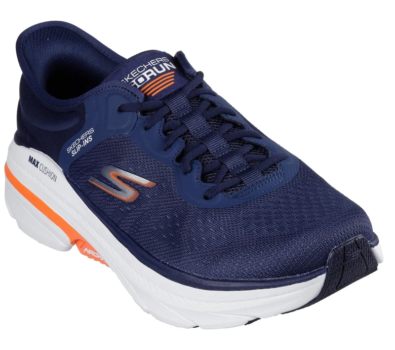 Skechers Men's Max Cushioning Arch Fit 2.0 Antilles Slip-On Sneakers, Navy and Orange Textile/Synthetic, 9.5 UK