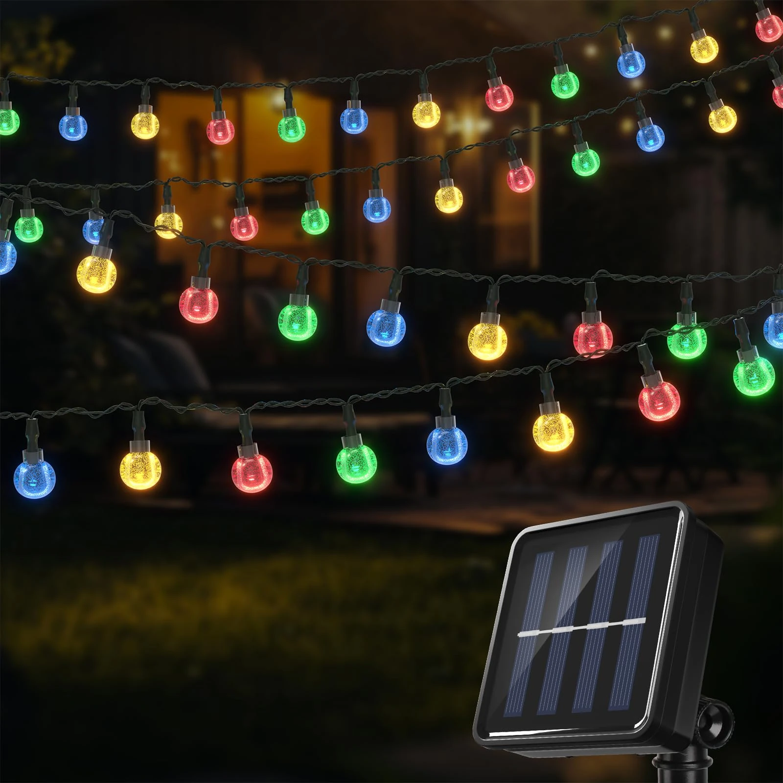 FIBRAVE 1pc 100/60/40/20LED Solar String Lights Outdoor Waterproof, Crystal Globe Lights with 8 Modes, Solar Powered Patio Lights for Garden Yard Porch Wedding Party Decor (Multi-coloured60LED)