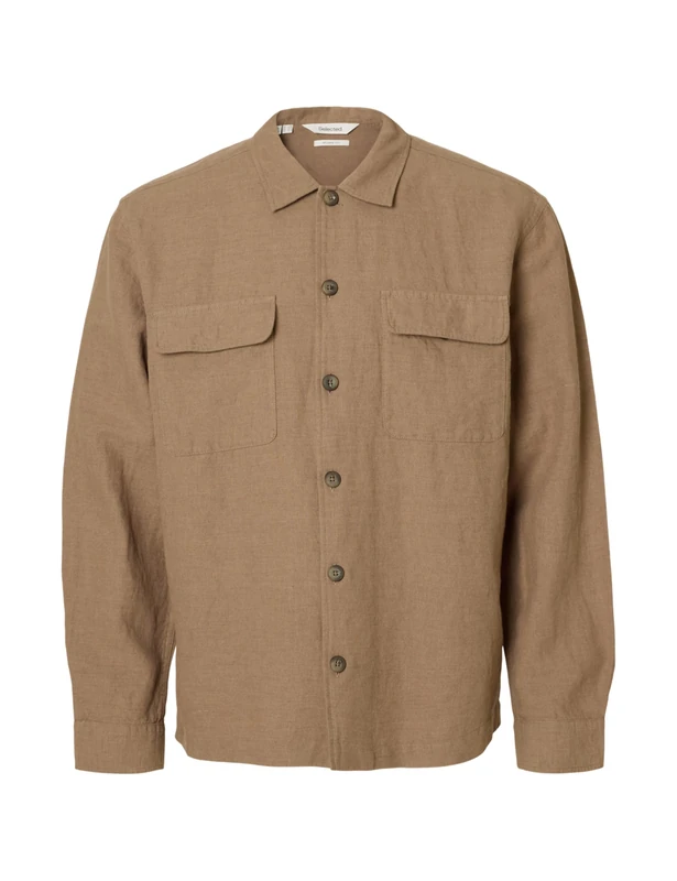 SELECTED MEN Slh-Leroy Linen Blend Overshirt Ls Noos, Caribou, S - Image 1