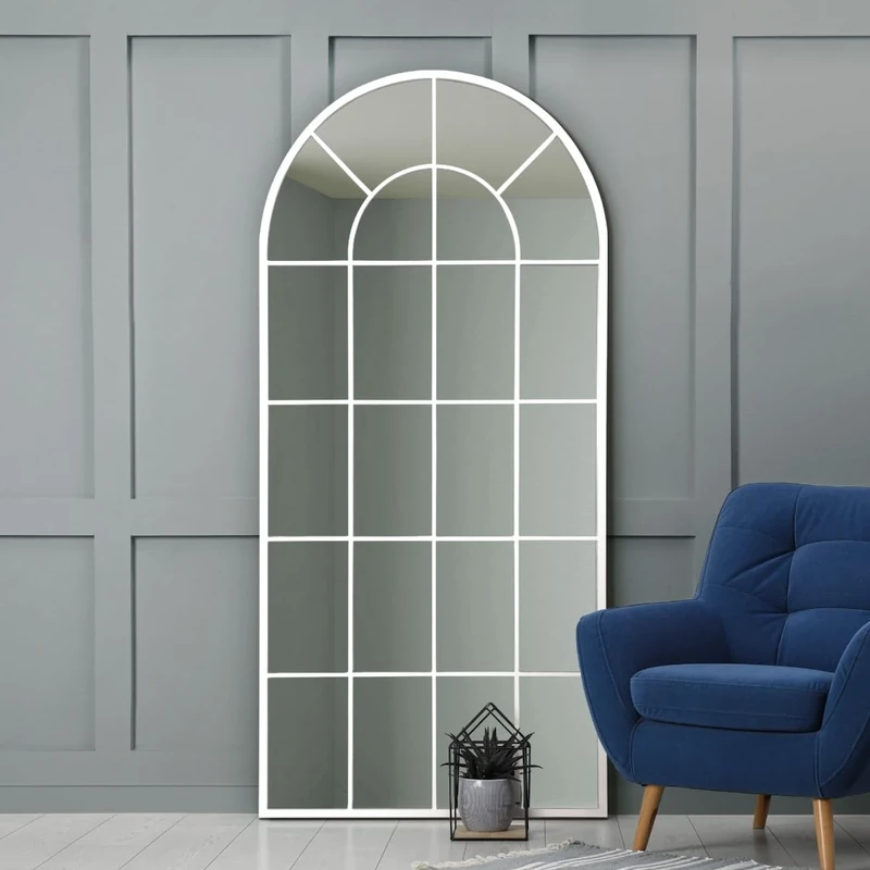 MirrorOutlet The Arcus - White Framed Window Modern Full Length Arched Leaner/Wall Mirror 71" X 33.5" (180CM X 85CM)