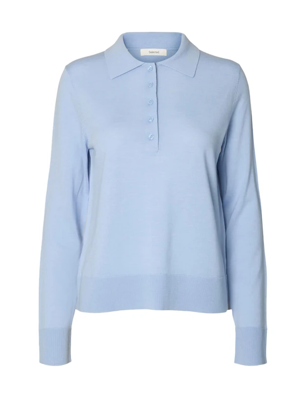 SELECTED WOMEN Slfthea LS Knit Merino Collar Neck Noos, Cashmere Blue, L
