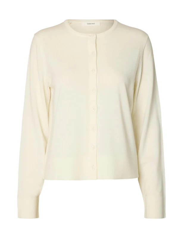 SELECTED WOMEN Slfthea Ls Knit Merino Cardigan Noos, Egret, XS
