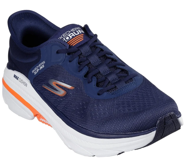 Skechers Men's Max Cushioning Arch Fit 2.0 Antilles Slip-On Sneakers, Navy and Orange Textile/Synthetic, 8 UK