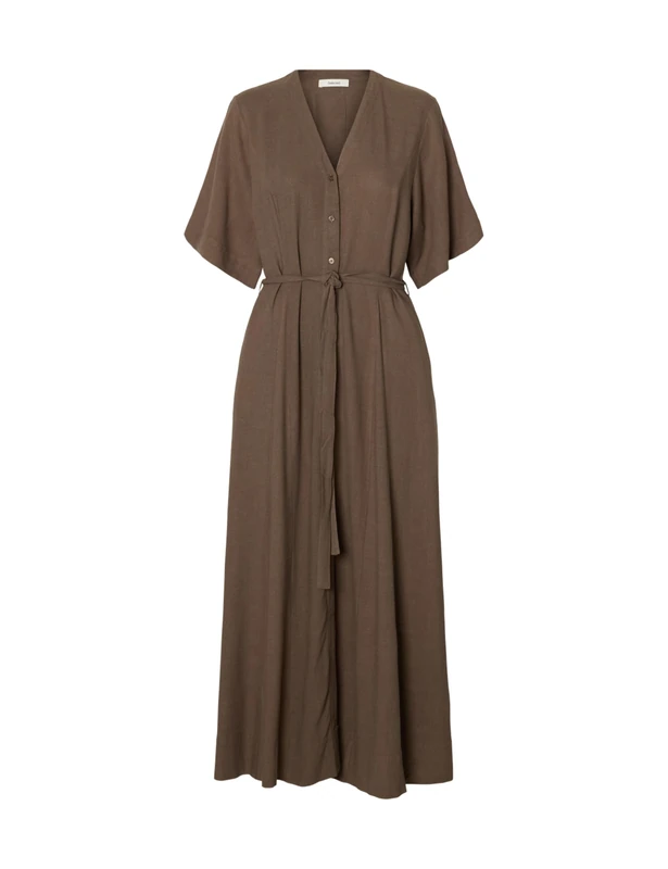 SELECTED WOMEN Slfviva Regular Linen Blend Dress Noos, Chocolate Chip, 8
