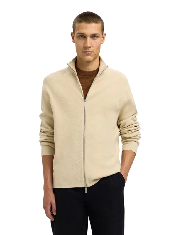 SELECTED MEN Slhteller Fn Relaxed Zip Cardigan Noos, Oatmeal, L
