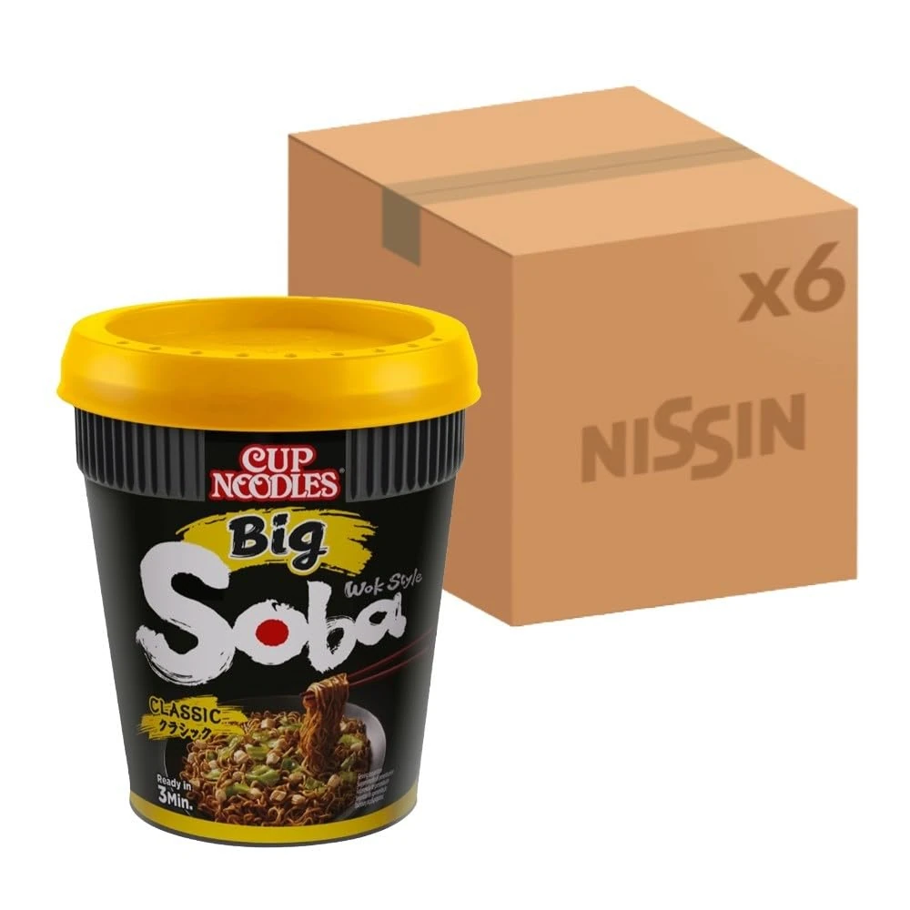 NISSIN Soba Big Classic Instant Wok Style Noodles, 113 g Pot (Pack of 6)
