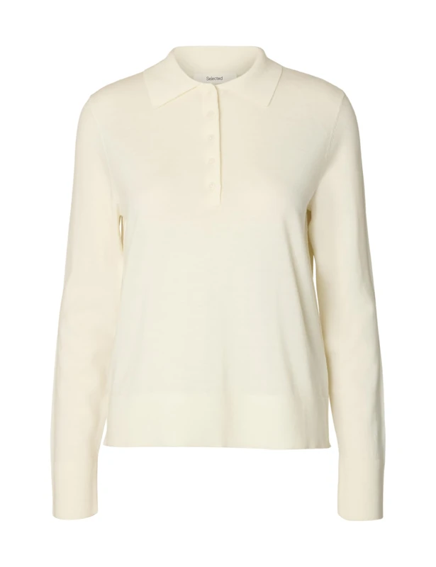 SELECTED WOMEN Slfthea LS Knit Merino Collar Neck Noos, Egret, M - Image 1