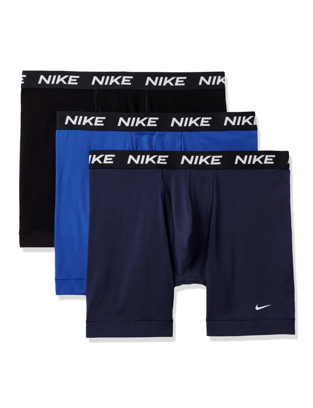 Nike Men's All Day Cotton Stretch Boxer Brief W/Fly Underwear (3-Pack), Obsidian/Game Royal/Black, XL (Pack of 3)