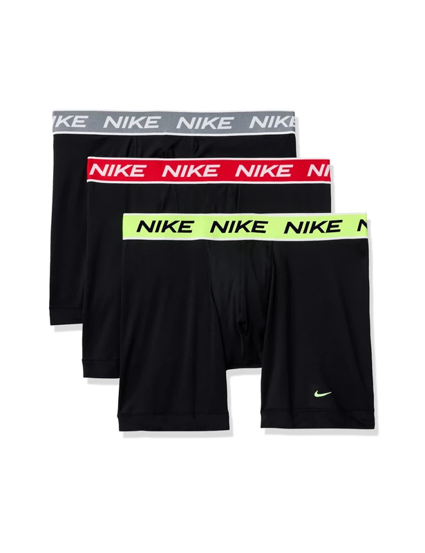 Nike Men's All Day Micro Stretch Boxer Brief Underwear (3-Pack), Black W/Volt/Cool Grey/University Red, S
