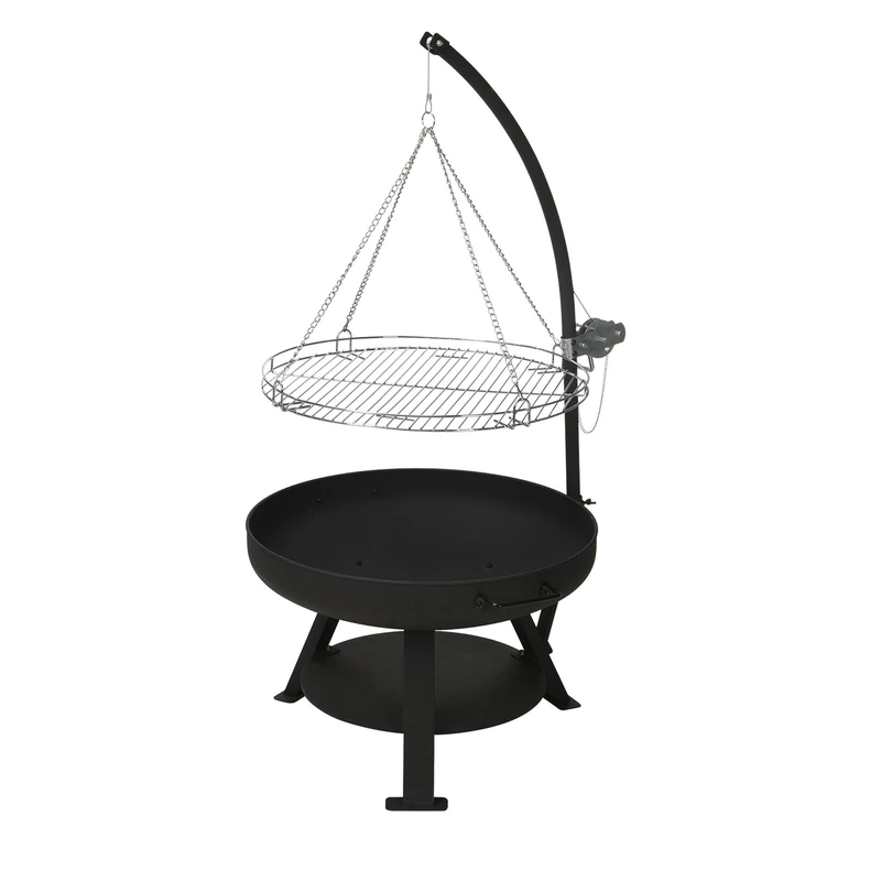 2-in-1 BBQ & Fire Pitch: Height adjustable grill, sturdy metal bowl and chrome grate