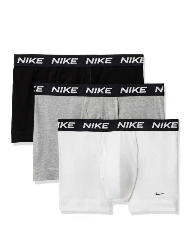 Nike Men's All Day Cotton Stretch Trunk W/Fly Underwear (3-Pack), White/Heather Grey/Black