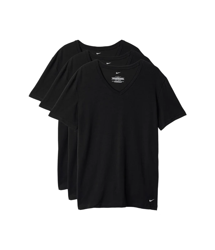 Nike Men's All Day Cotton Stretch Short Sleeve V-Neck Undershirts (2-Pack), Black, Medium